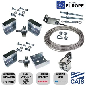 European Made Telescopic Sliding Gate Hardware Kit for up to 8m Opening Two-Part Driveway Sliding Gate With Wire Tensioner| High-Quality Hot Dipped Galvanized German Steel Telescopic Sliding Gate Hardware Made in Europe by CAIS (Telescopic 800 EU)