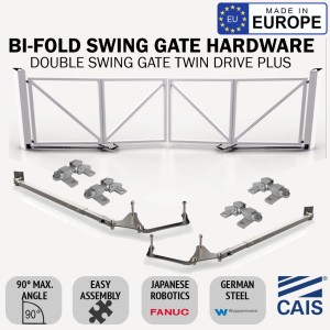 Bi-fold Double Swing Gate Hardware (Hinges Included) | Driveway Double Leaf Trackless Folding Gates Space-Saving Feature All-in-one Box (CAIS TWIN DRIVE PLUS 6.0) | Gates are not included.