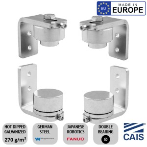 Pair of Dual Bearing Hinge Set for Swing Gates, 250KG Per Gate Leaf | Adjustable Lower and Upper Hinge With Bearings, Support 250KG CAIS AB 50 Hot Dipped Galvanized German Steel Swing Gate Hinges