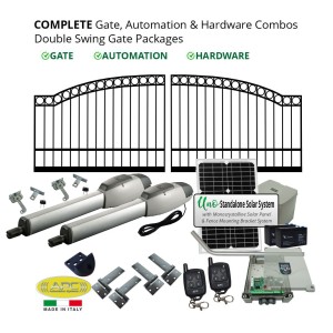 Solar Powered 4.5m Arched Gates (2 x 2.25m), Gate Automation & Hardware Combos with Heavy Duty Linear Actuator Gate Opener. Complete Solar Double Swing Gate Packages