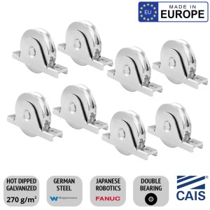 Eight Pieces 88mm Recess Mount European Made Double Bearing Sliding Gate Wheels. CAIS WSO 924 B2 High-Quality German Steel, Rebate Gate Wheels (8x 88mm Wheels For Sliding Gate)