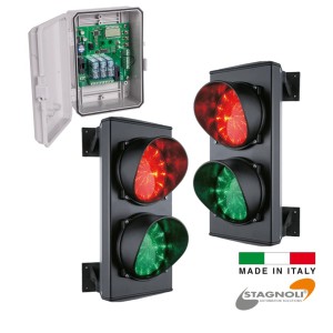 Traffic Light Controller with Two Traffic Lights Combo | Traffic Light Control Board and 2 Red and Green LED Dual Traffic Light Easy Traffic Flow Control | Made in Italy by Stagnoli | Specially designed for alternating one-way roads in apartment buildings (e.g. ramps), company and car park contexts, commercial, residential, and public events