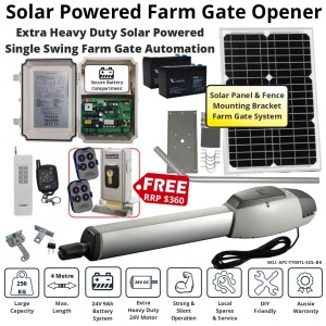 Solar Powered Electric Farm Gate Opener DIY Kit With FREE Electric Lock. Extra Heavy Duty Telescopic Linear Actuator Farm Gate Automation Remote Control Automatic Farm Gate Solar Kits, with Robust Cast Alloy Casing and Top Limits