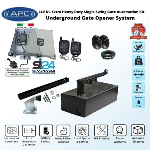 DIY Gate Opener Trade Kit Discreet Underground Automatic Gate System with Italian-Made Simply 24 Universal Control Box, APC-UG1400C Extra Heavy Duty All Metal Gears Underground Gate Motor, Adjustable Limit Switches, Safety Sensor, Remote Controls, Single Swing Gate Automation