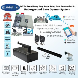 Discreet Underground Automatic Gate WiFi Smart Kit with Italian-Made Simply 24 Universal Control Box, APC-UG1400C Extra Heavy Duty All Metal Gears Underground Gate Motor, Adjustable Limit Switches, Safety Sensor, Remote Controls, WiFi Smart Switch, Single Swing Gate Opener