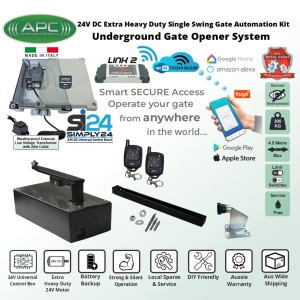Discreet Underground Automatic Gate WiFi Smart Kit with Italian-Made Simply 24 Universal Control Box, 24V External Transformer and 20m Low Voltage Cable,  APC-UG1400C Extra Heavy Duty All Metal Gears Underground Gate Motor, Adjustable Limit Switches, Safety Sensor, Remote Controls, WiFi Smart Switch, Single Swing Gate Opener