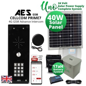 GSM Audio Intercom System With Off-Grid Standalone Solar Power System. | Advanced Wireless GSM Audio Intercom Door Station Secure Smart Access Control System With Call Button, Keypad and Free Smartphone App | 24 Volt Solar Power Supply System with 17aH Battery and 40 Watts Solar Panel Complete Solar Power System.