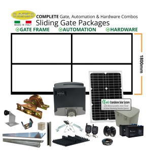 5m Complete Solar Powered Automatic Driveway Sliding Gate Combo With 5m Gate Frame (1.8m Height), Sliding Gate Hardware, Standalone Solar Power System with Solar Panel and Batteries and Heavy-Duty 500kg Sliding Gate Opener(Made in Italy) Remote Control Gate Automation System.