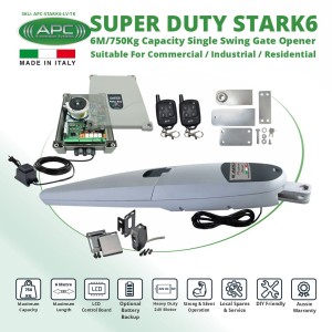 Italian Made Super Duty STARK6 Single Swing Gate Automation Trade Kit. 6M/750Kg Capacity Gate Opener Suitable For Commercial, Industrial, and Residential Use