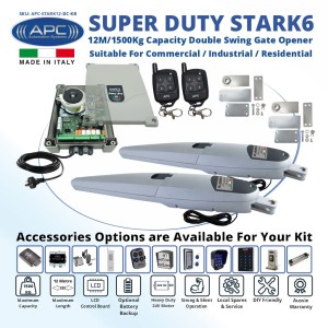 Build Your Own Italian Made Super Duty STARK12 Double Gate Automation Kit. 12M/1500Kg Capacity Double Swing Gate Opener Suitable For Commercial, Industrial, Residential Use