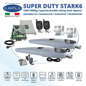 Italian Made Super Duty STARK12 Double Gate Automation Trade Kit. 12M/1500Kg Capacity Double Swing Gate Opener Suitable For Commercial, Industrial, Residential Use