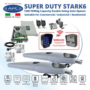 Italian Made Super Duty STARK12 Double Gate Automation Wireless Controller Kit. 12M/1500Kg Capacity Double Swing Gate Opener Suitable For Commercial, Industrial, and Residential Use