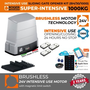 1000 KG High Torque Brushless Sliding Gate Opener Wi-Fi Access Control Kit |100% Italian Made by Roger Technology BH30 Sliding/Roller Gate Automation System. Super Intensive Use, 100% Duty Cycle 1 Ton Capacity Brushless High Torque Sliding Gate Motor With Magnetic Limits, Remote Controls and APC MONDO Wi-Fi Keypad Smart Access Control