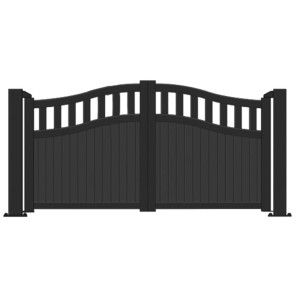 Aluminium Double Swing Driveway Residential Gates | Black Powder-coated Finish Contemporary Design Driveway Entrance Front Gates Melbourne | Including Posts and Hinges