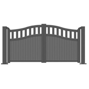 Aluminium Double Swing Driveway Residential Gates | Grey Powder-coated Finish Contemporary Design Driveway Entrance Front Gates Melbourne | Including Posts and Hinges