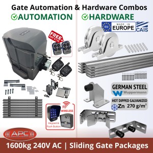 1600KG (1.6 Tonne) Extra Heavy Duty Sliding Gate Automation System and European Made Premium Hardware Base Kit DIY Package | Include APC Typhoon 1600 Automatic Electric Sliding Gate AC Motor, Remotes, Retro Reflective Safety Sensor, Wireless Access Controller, Gate Track and European Sliding Gate Hardware Kit.