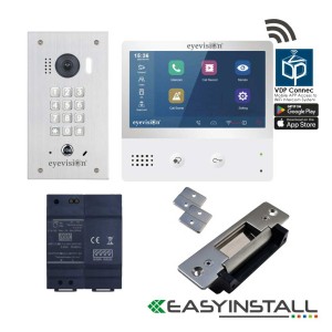 Eyevision® EasyInstall Two-Wire Smart WiFi Video Intercom Flush Mount Keypad Doorbell Camera System with Electric Striker System.