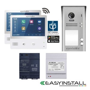 2 Wire Smart Video Intercom System, WiFi Connection, Smart Phone APP, 105° Video Camera, 2 Call Buttons Doorbell
