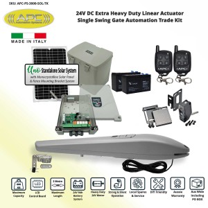 Single Swing Solar Powered Gate Opener APC Proteous PS-3000 Italian Made Single Swing Gate Automation Solar System DIY Kit