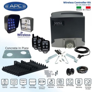 Sliding Gate Opener Wireless Controller Kit, Italian Made Automatic Electric Sliding Gate Motor, APC Proteous 500, Strong Metal Gear Extra Heavy Duty with Encoder System