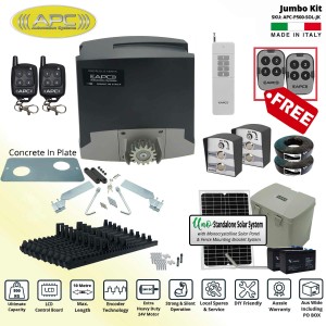 Solar Powered Electric Gate APC Proteous 500 FEATURE RICH - Italian Made 24V DC Extra Heavy Duty Automatic Sliding Gate Opener Jumbo Kit with Encoder System