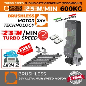 Invisible Sliding Gate Operator | In-Post Sliding Gate Opener Kit | Suitable to Install Inside 150mm x 150mm Post, No Limits Required | Turbo Speed Brushless Sliding Gate Motor |100% Italian Made by Roger Technology TW90/600/HS Sliding Gate Automation System. 100% Duty Cycle 600kg Brushless In-Post Invisible Sliding Gate Motor