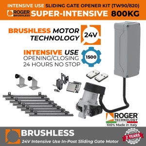 Invisible Sliding Gate Operator | In-Post Sliding Gate Opener Kit | Suitable to Install Inside 150mm x 150mm Post, No Limits Required | Intensive Use Brushless Sliding Gate Motor |100% Italian Made by Roger Technology TW90/820 Sliding Gate Automation System. 100% Duty Cycle 800kg Brushless In-Post Invisible Sliding Gate Motor
