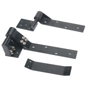 Adjustable Rising Gate Hinges on the Left Side Heavy Duty with Support Bracing. Satin Black Powder-Coated Heavy Duty Adjustable Rising Gate Hinges |  Lifting or Uphill Rising Hinges for Swing Driveway Gates