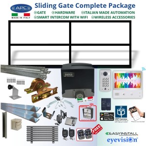 3m Complete Smart Home Gate Automation Package with Gate Frame including Sliding Gate Hardware + Heavy Duty Italian Made Gate Automation APC Proteous 500 + Access Control Accessories and Eyevision EasyInstall 2Wire WiFi Video Intercom System with Mobile APP