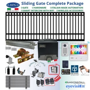 3m Complete Smart Home Gate Automation Package with Ring Top Gate including Sliding Gate Hardware + Heavy Duty Italian Made Gate Automation APC Proteous 500 + Access Control Accessories and Eyevision EasyInstall 2Wire WiFi Video Intercom System with Mobile APP