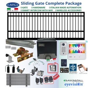 5m Complete Smart Home Gate Automation Package with Square Top Gate including Sliding Gate Hardware + Italian Made Gate Opener, Accessories and EasyInstall 2Wire WiFi Video Intercom System with Mobile APP (Six Weeks Lead Time After Order)
