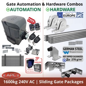 1600KG (1.6 Tonne) Extra Heavy Duty Sliding Gate Automation System and European Made Premium Hardware Base Kit DIY Package | Include APC Typhoon 1600 Automatic Electric Sliding Gate AC Motor, Remotes, Retro Reflective Safety Sensor, Wireless Access Controller, Gate Track and European Sliding Gate Hardware Kit.