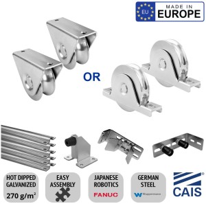 4.5m Sliding Gate Hardware Premium Kit | European Made Heavy Duty Hot Dipped Galvanized German Steel Sliding Gate Hardware Kit With Ground Track, Wheels, Adjustable End Stop Bracket Set, Upper Rollers, Bolt Down Gate Stop | Made in Europe by CAIS.