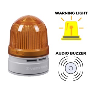 The WERMA D62 Flashing Warning Light with Permanent/Flash/Sounder is a visual and audible signalling device that combines a beacon with a sounder, operating on a 24V DC power supply. | Rating IP66 |