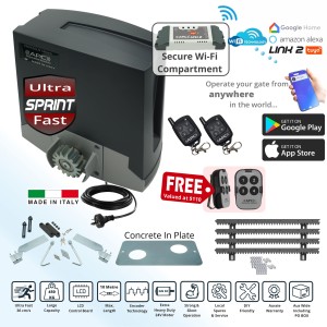 APC Proteous Sprint Sliding Gate Opener With Wifi Smart App Access Control Electric Gate Automation Wi-Fi Kit with APC P450, AC to 24V DC ULTRA Fast Italian Made Sliding Gate Motor. Extra-Heavy Duty, Italian-Made Automatic Sliding Gate with Encoder System.