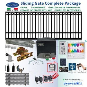 3m Complete Smart Home Gate Automation Package with Ring Top Gate including Sliding Gate Hardware + Heavy Duty Italian Made Gate Automation APC Proteous 500 + Access Control Accessories and Eyevision EasyInstall 2Wire WiFi Video Intercom System with Mobile APP
