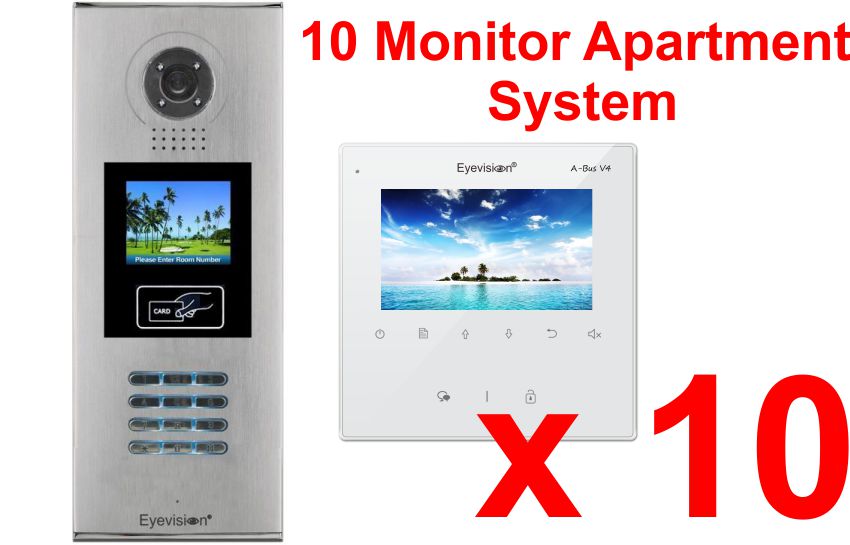 Multi Key LCD Outdoor Station -  10 Apartment System Complete Package with 4 Inch Monitors