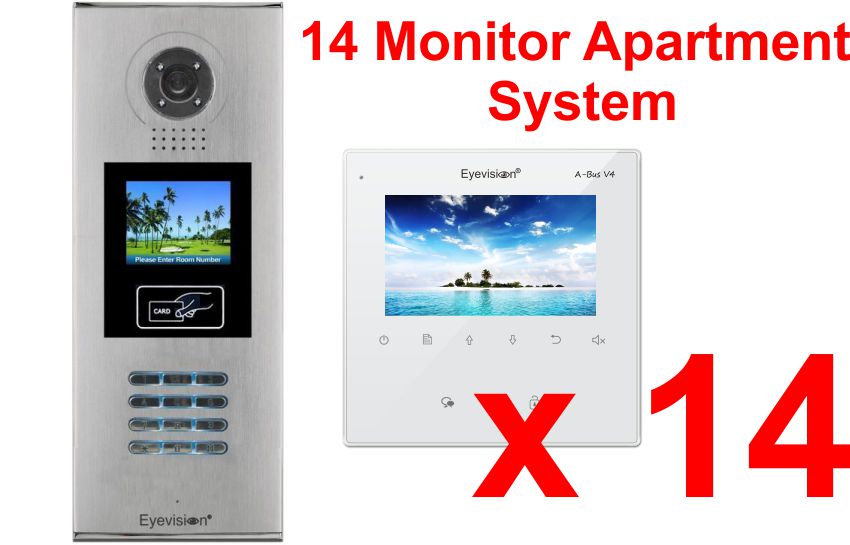 Multi Key LCD Outdoor Station -  14 Apartment System Complete Package with 4 Inch Monitors
