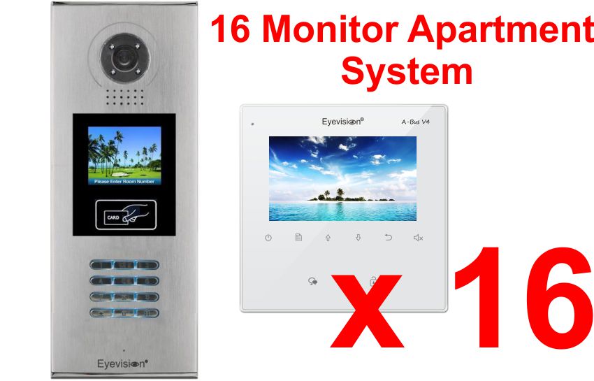 Multi Key LCD Outdoor Station -  16 Apartment System Complete Package with 4 Inch Monitors