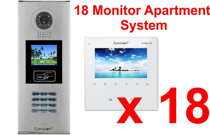 Multi Key LCD Outdoor Station -  18 Apartment System Complete Package with 4 Inch Monitors