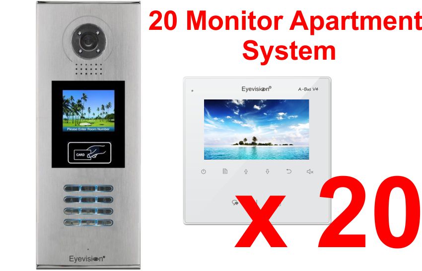 Multi Key LCD Outdoor Station -  20 Apartment System Complete Package with 4 Inch Monitors