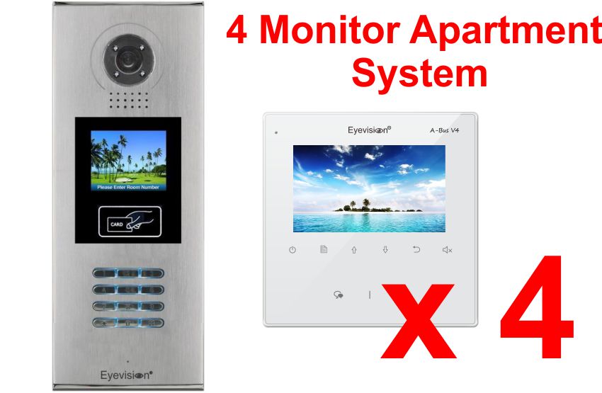 Multi Key LCD Outdoor Station -  4 Apartment System Complete Package with 4 Inch Monitors