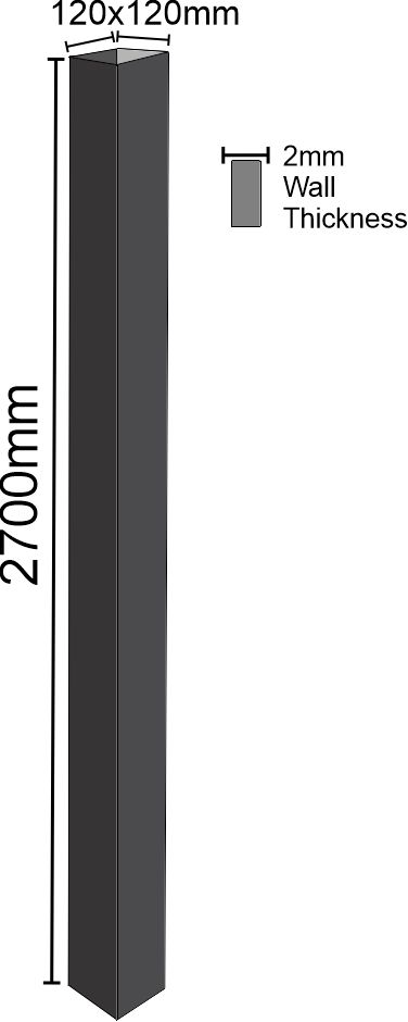 Black Powder Coated Steel Post & Galvanised Steel Cap