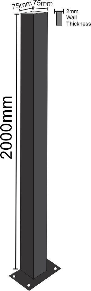 Black Powder Coated Steel Post with Bolt Down Base STANDALONE POST **No Concreting required**